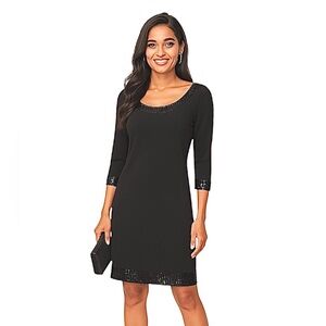 Chic Black Sequin Trim Pullover Cocktail Dress Size: Medium